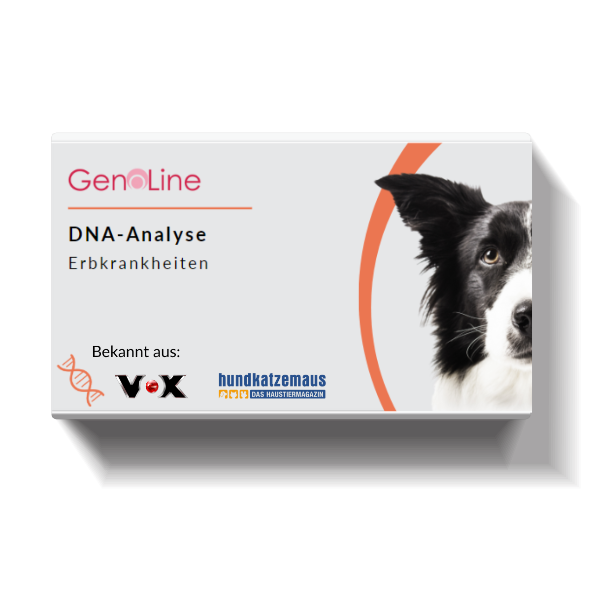 GenoLine dog hereditary disease DNA test kit with the VOX logo and as seen on hundkatzemaus printed on the box